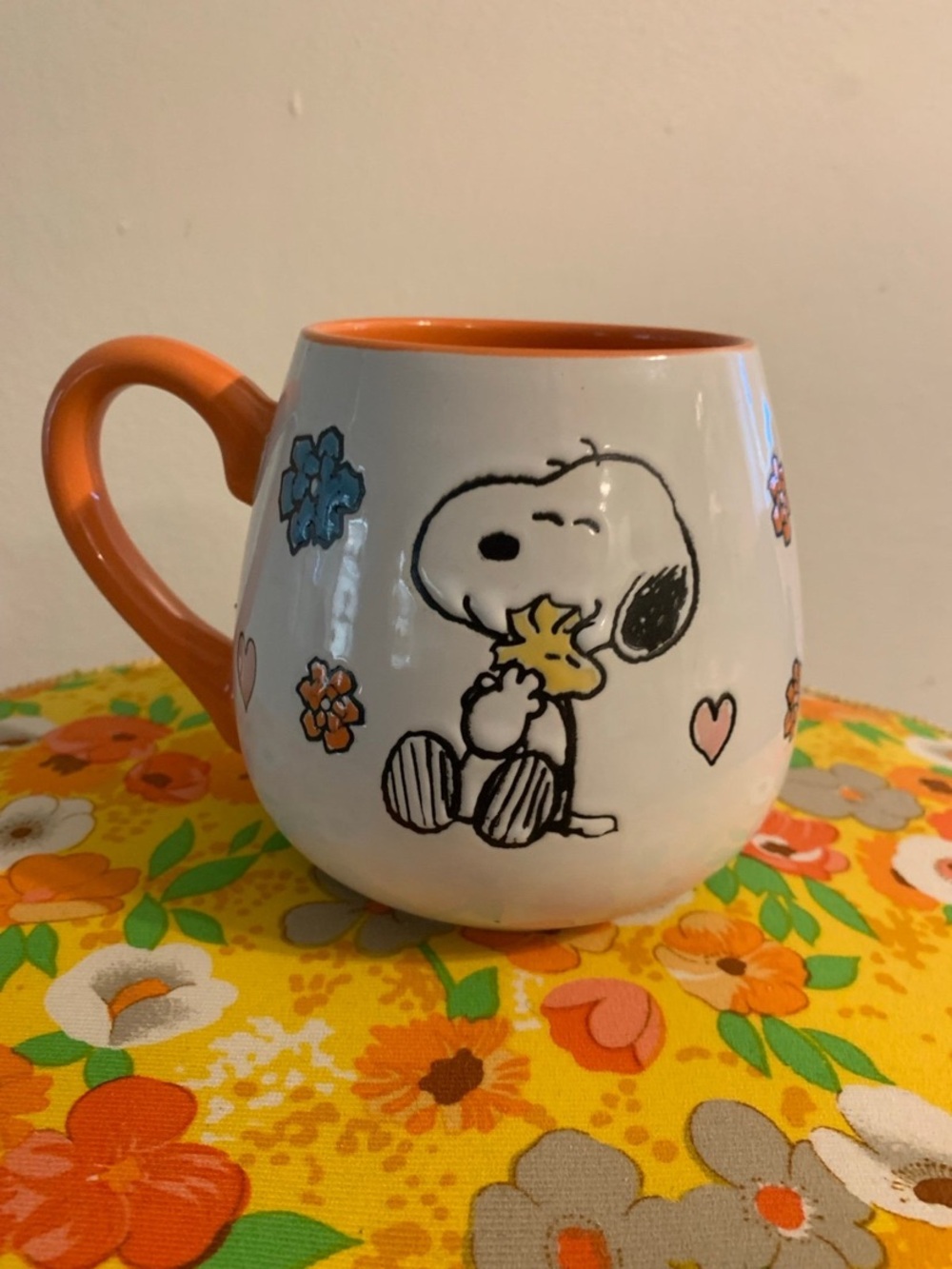 Peanuts Snoopy & Woodstock Ceramic Mug - White & Orange
